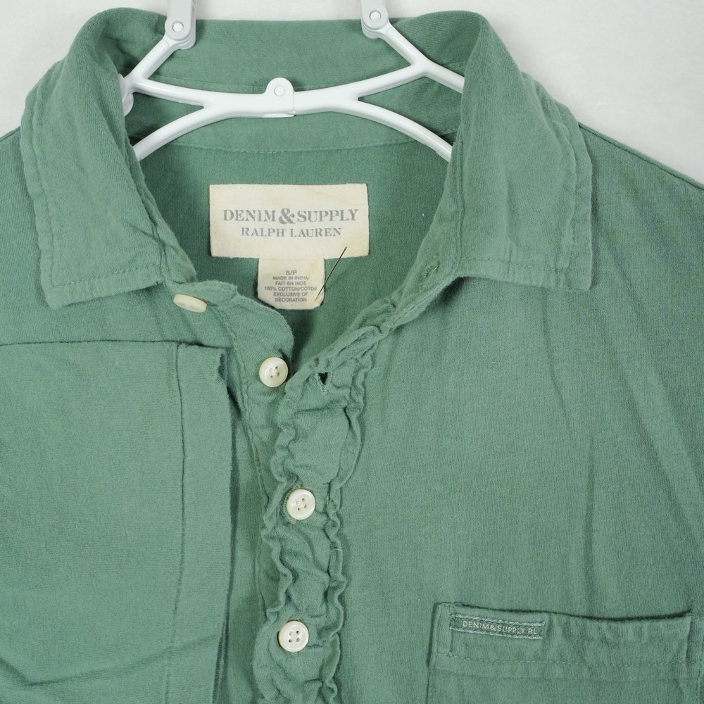 Denim & Supply Ralph Lauren Green Cotton Ruffled Polo Shirt Women's‎ Size Small